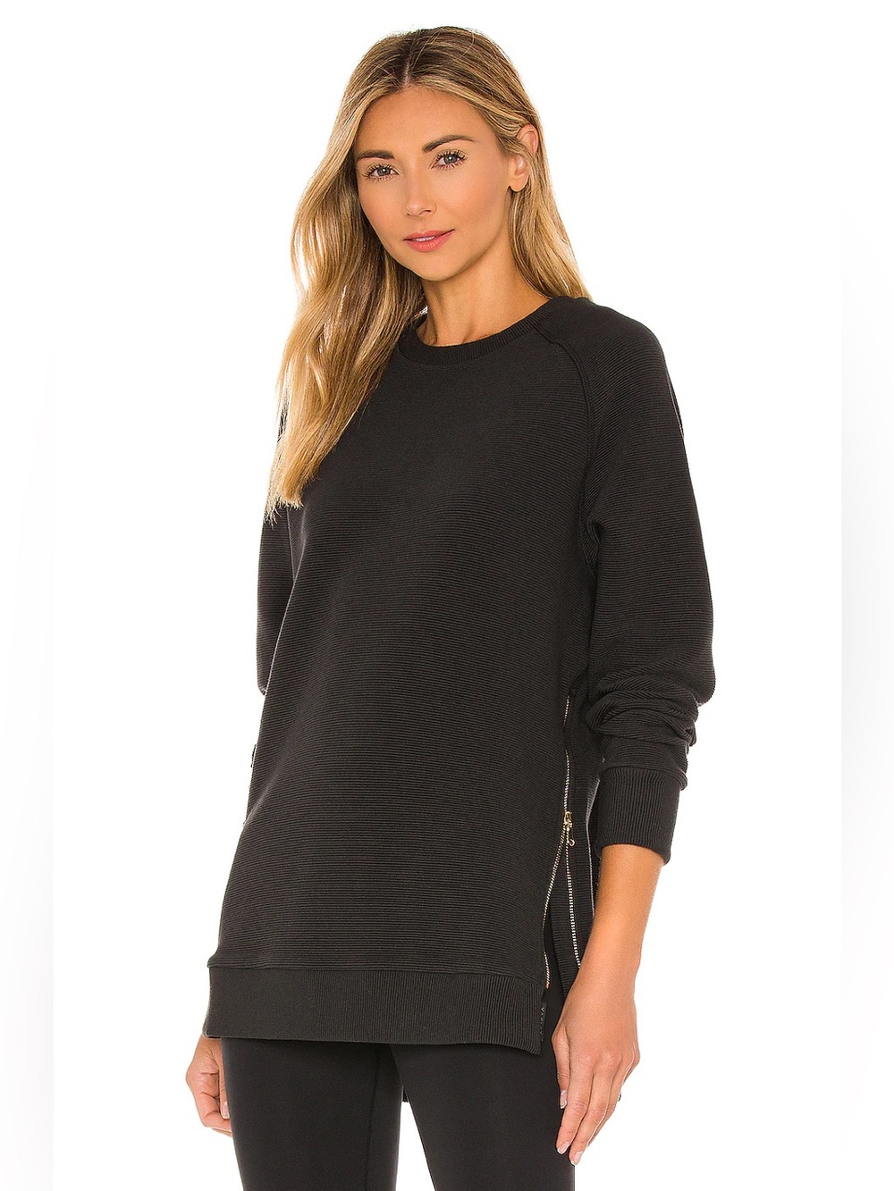 Varley Manning Rib Crewneck Side Zip Sweatshirt Black XS